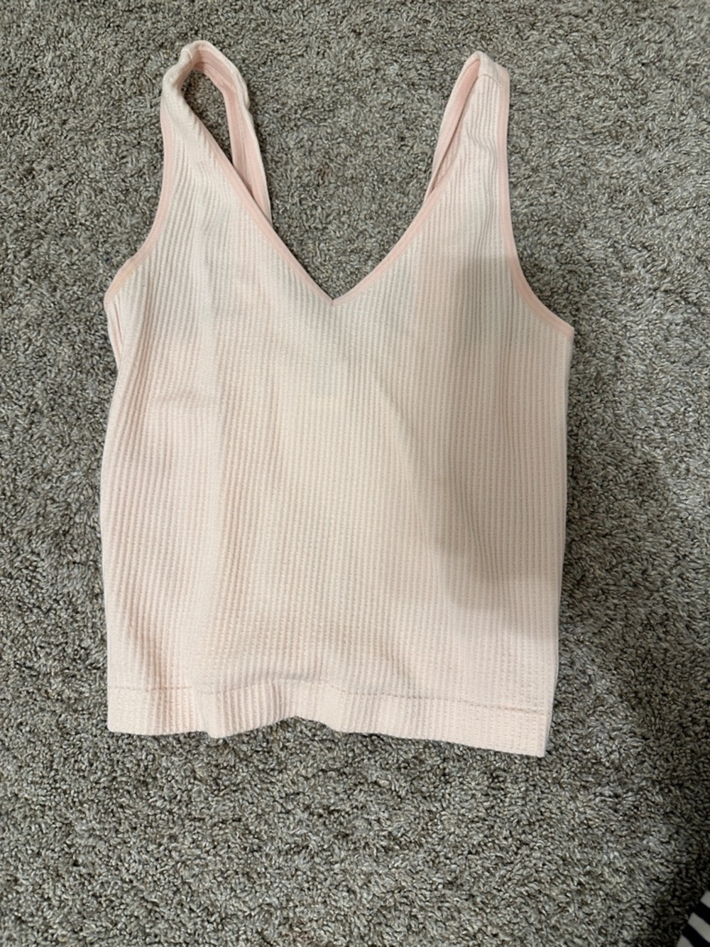 V-Neck Ribbed Tank Top - Light Blush Pink